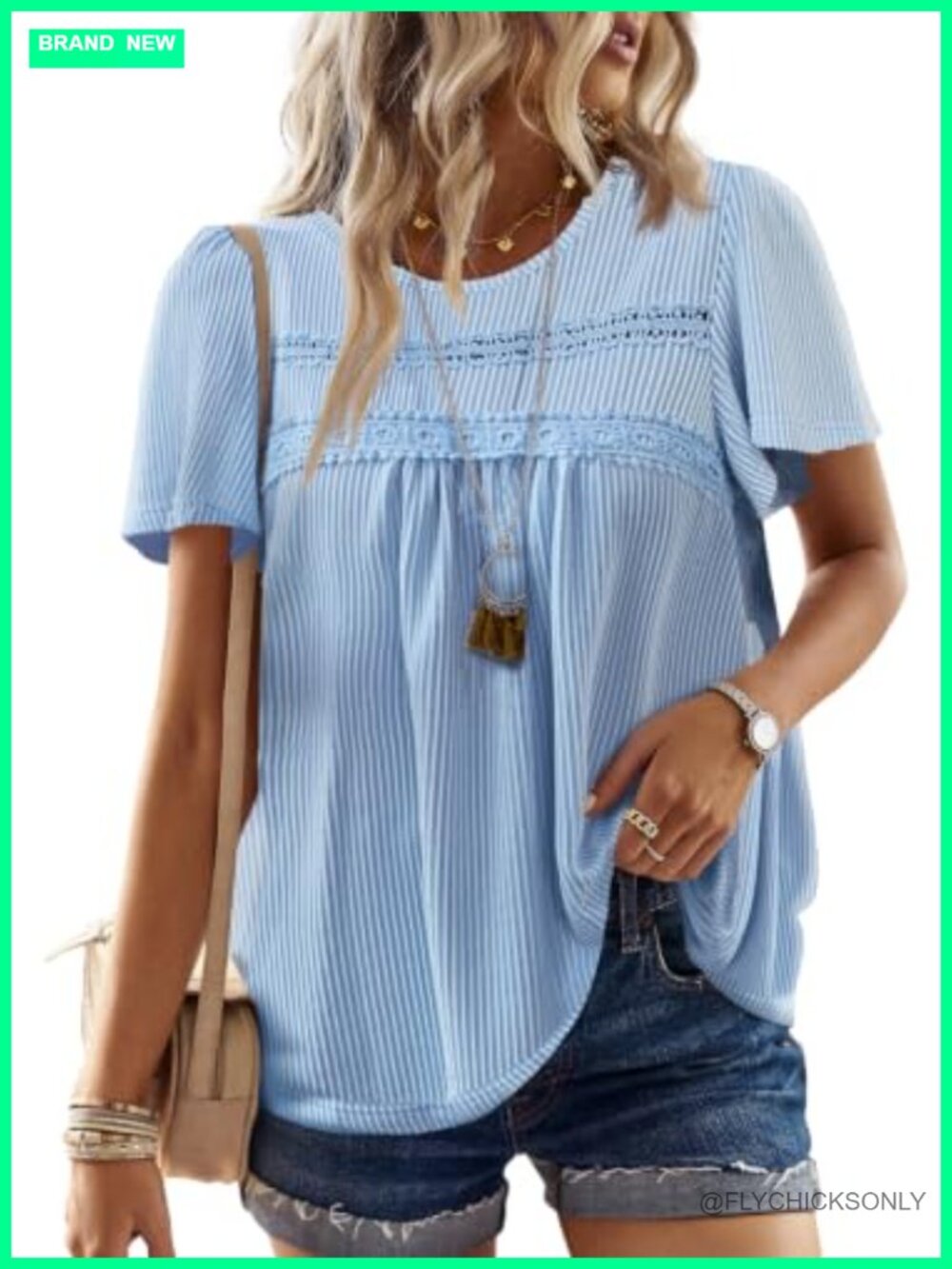 Womens Boho Ribbed Crochet Short Sleeve Tunic Top Flowy Stretchy